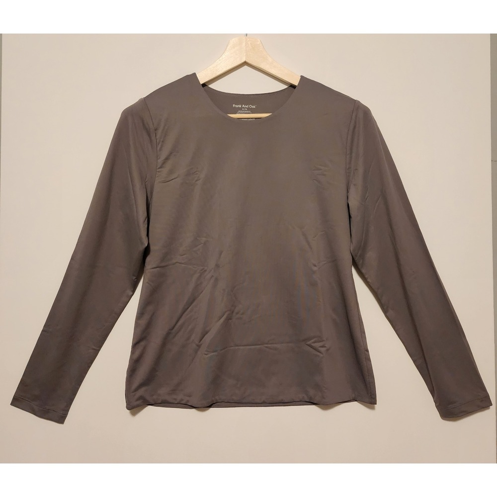 Frank And Oak Long Sleeve Crew Neck Stretch Base Layer Top Dark Taupe Brown XL